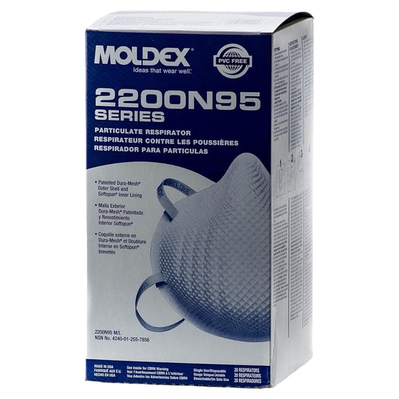 Moldex 2200 Series Disposable Particulate Respirator Masks, 20 Masks/Box