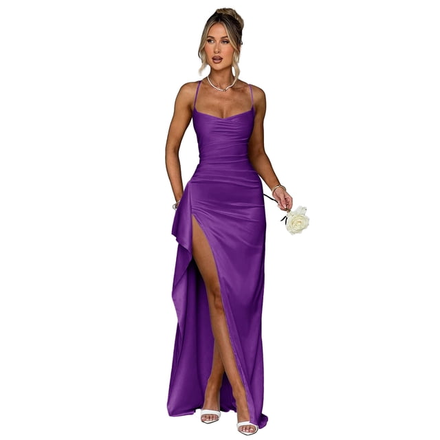 Vestido de noche GDJDIFK Mermaid Satin Purple para mujer