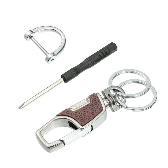 Unique Bargains 1 Set Car Fob Key Chain Keychain 360 Degree Rotatable with D Shaped Ring with Screwdriver Maroon