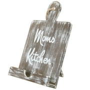 Wood Cutting Board Style Cookbook Holder with Mom's Kitchen Vintage Text, MyGift Distressed Gray Recipe Stand with Rope
