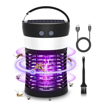 Bug Zapper Outdoor Solar Mosquito Zapper Fly Zapper Killer with Camping Lantern Waterproof Rechargeable Insect Fly Traps for Indoor Kitchen Patio  Backyard