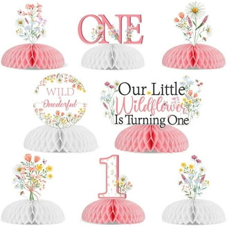 8-Piece Fairy Honeycomb Centerpieces For 1st Birthday Party - Pink Floral Table Decorations