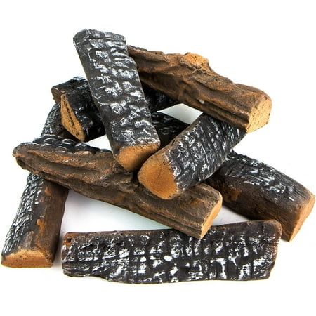 

10Pc Ceramic Logs Set Indoor Outdoor Gas Vented Fireplace Realistic Fire Log
