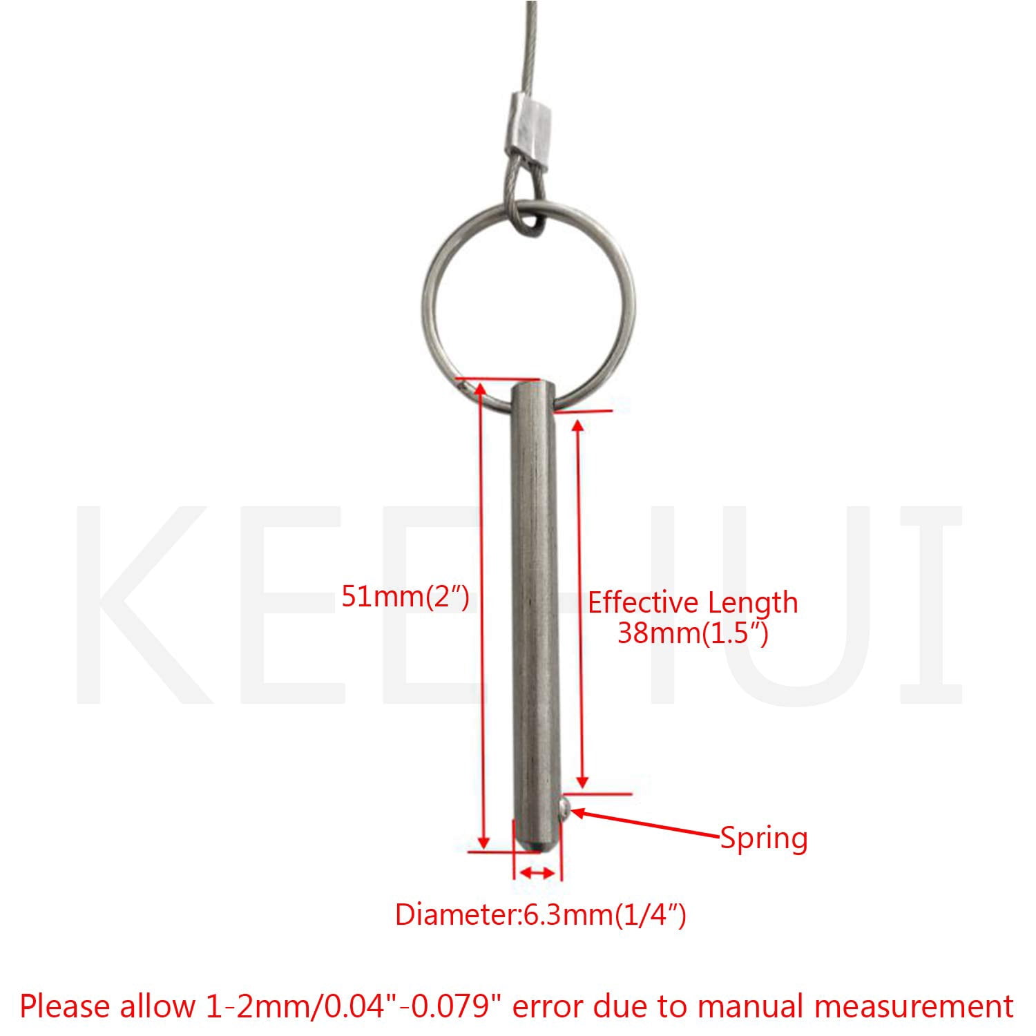 ABPETE 4PIECES of Quick Release Pin 1/4" Diameter, Usable Length 1-1/2"(38mm), Total Length 2"(51mm) Full 316 Stainless Steel, Bimini Top Pin, Marine Hardware