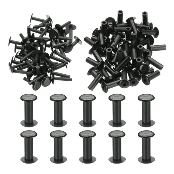 M5*15mm Plastic Binding Post, 50 Sets Plastic Chicago Screws Binding Screw Rivets Post Press-on Buckle for Leather Scrapbook Photo Albums, Black