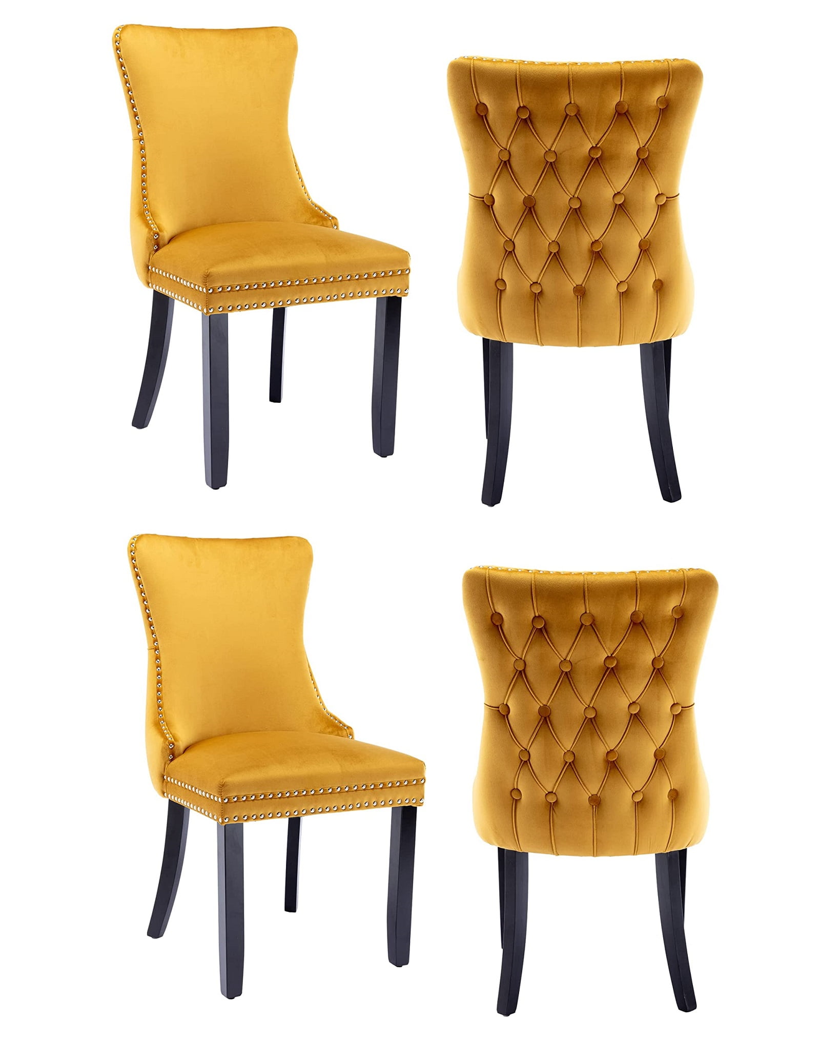 Modern Velvet Upholstered Dining Chairs with Back Button Nailhead Trim ...