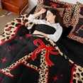 thumbnail image 3 of Manfei Cheetah Print Letter Monogrammed A Bedding Comforter Set 7-Piece for Women Girls,Teens Adults Shabby Chic Red Ribbon Bow King Bedding Sets,Black Reversible,Super Cozy Room Decor, 3 of 7
