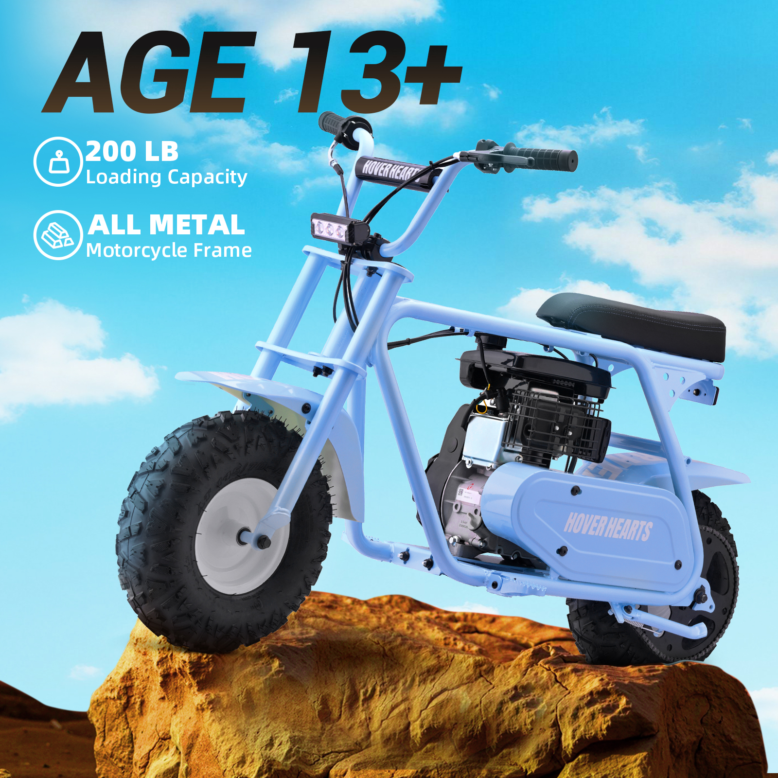 Aoemoe MB001 Gas Powered Mini Dirt Bike 99CC for Teens and Adults, 22MPH Off Road Motorcycle, Weight Support Up to 200 LBS - Blue