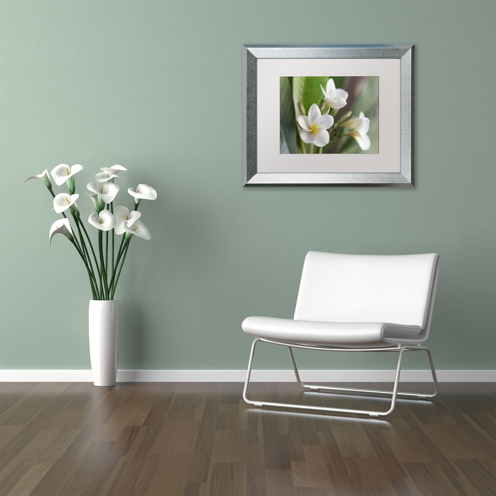 Trademark Fine Art 'Plumeria Bloom' Canvas Art by Pierre Leclerc, White Matte, Silver Frame