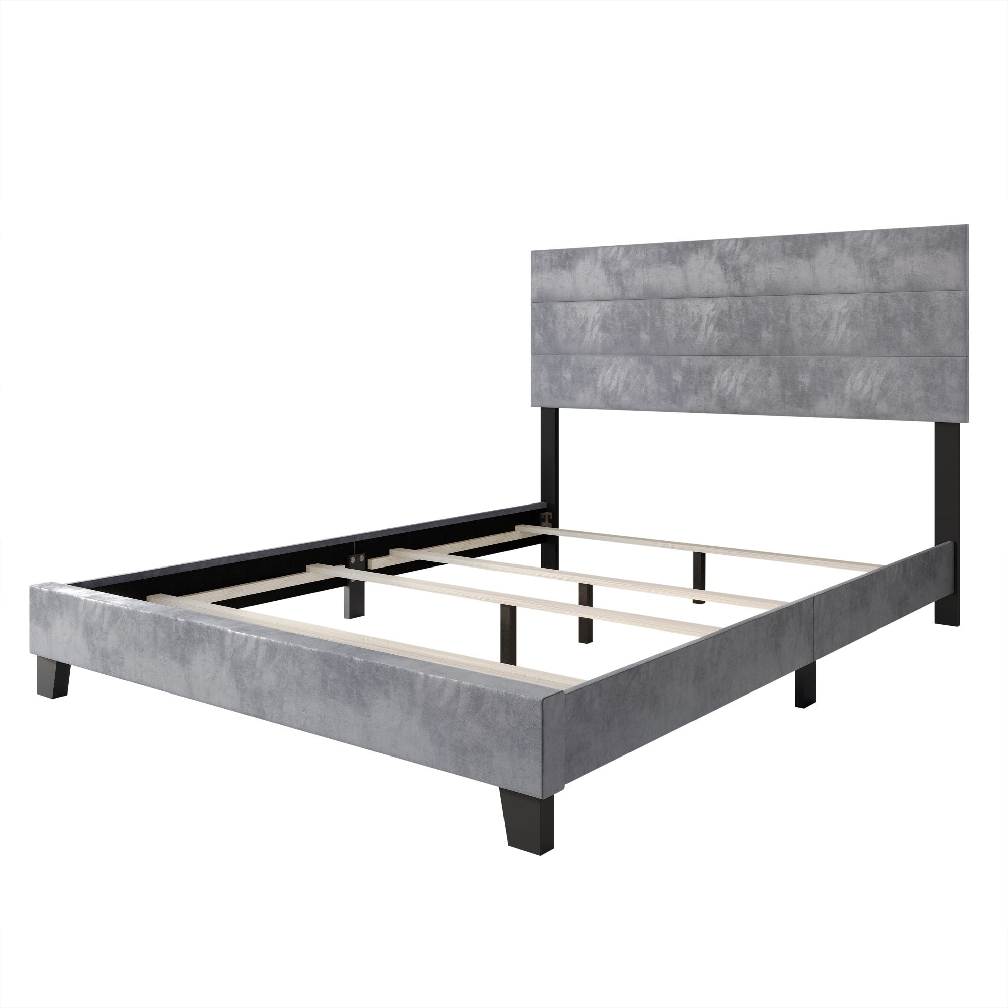 Home Design Vallejo King Velvet Upholstered Panel Bed Frame For Adult, Box Spring Required, Silver Gray