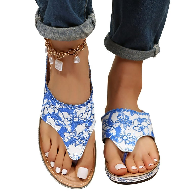 Bohemian Flip Flop for Women Embroidered Tie Dye Print Slides Sandals  Fashion Indoor Outdoor Clip Toe Platform Slippers