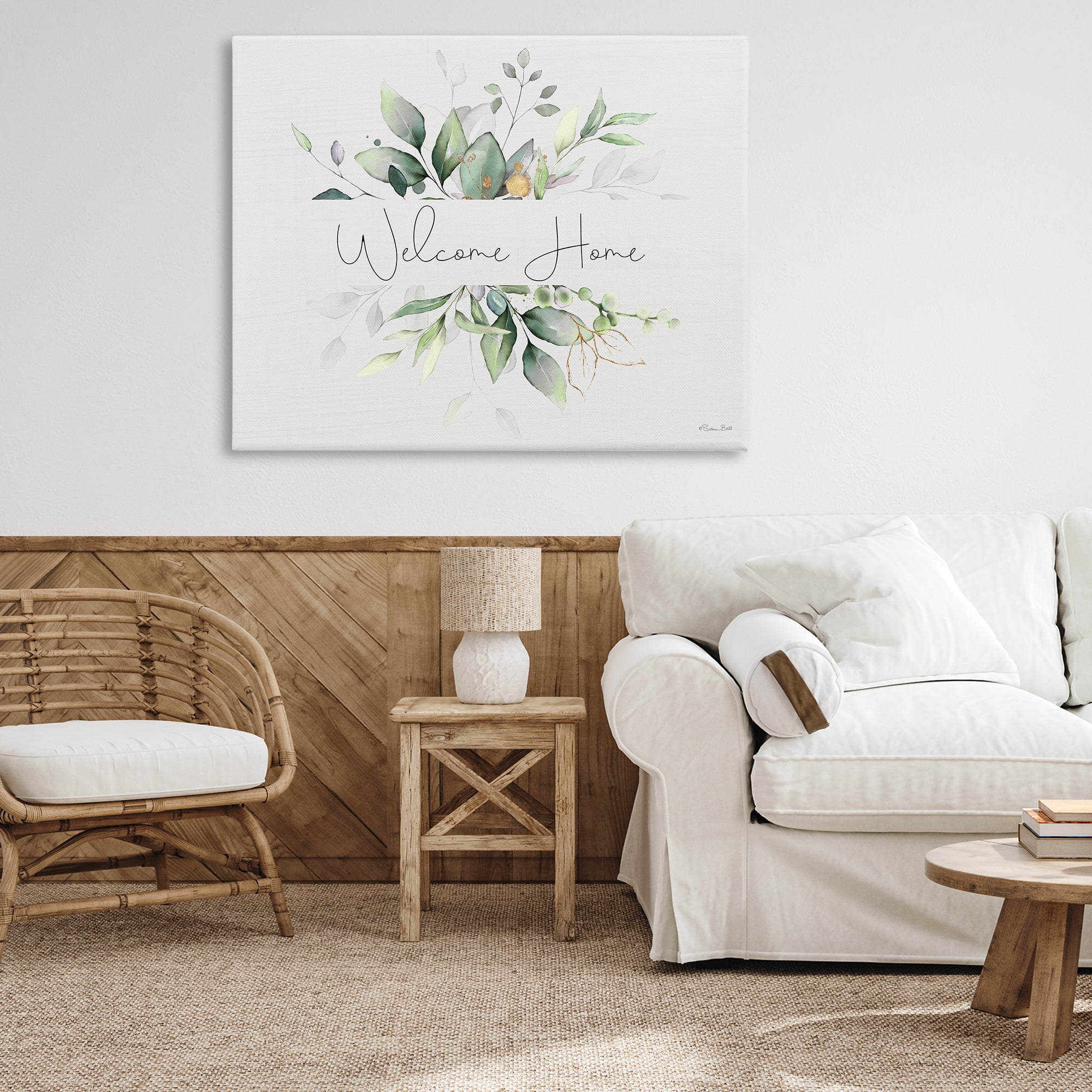 Stupell Industries Soft Leaves Welcome Botanical & Floral Painting Gallery Wrapped Canvas Art Print Wall Art, 48 x 36