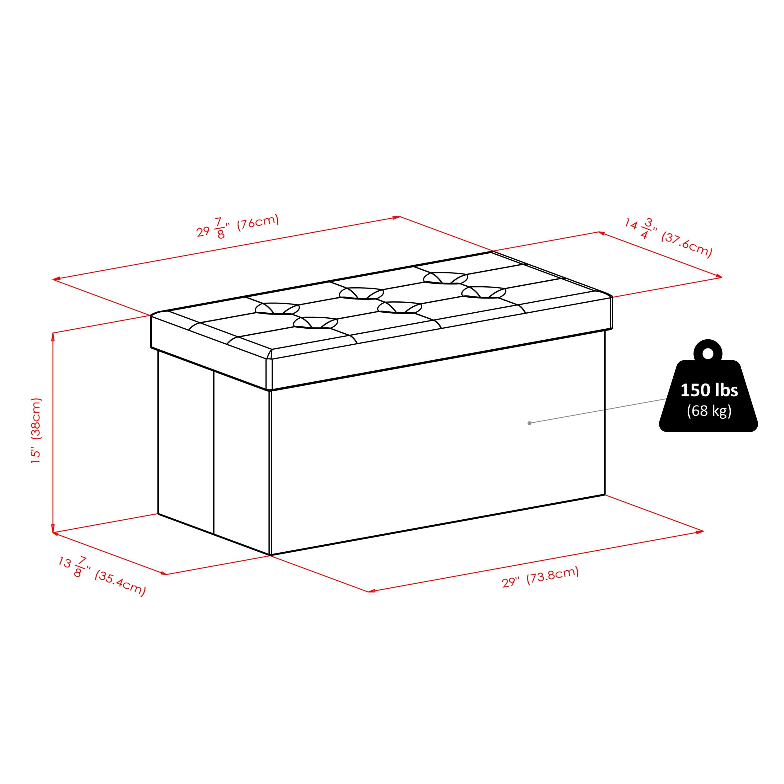 Winsome Wood Ashford Rectangular Storage Ottoman, Espresso Faux Leather