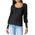 thumbnail image 1 of FAIWAD Womens Tops Lace Square Neck Patchwork Lantern Long Sleeve Tops Solid Color Ribbed Casual Loose Tops, 1 of 7