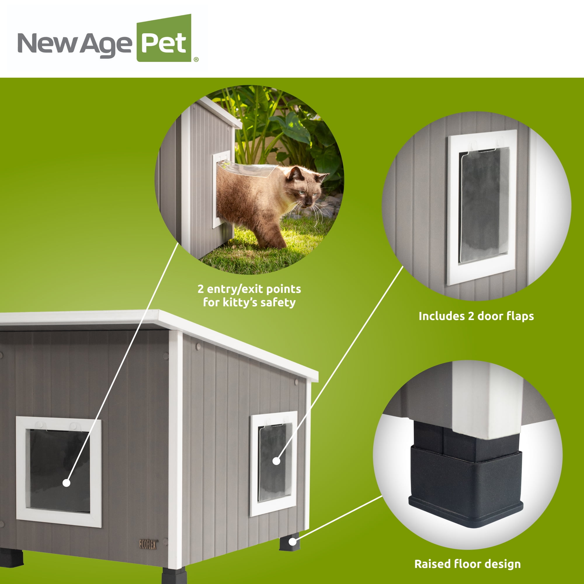 New Age Pet® ECOFLEX® Outdoor Cat House X Large Weather Resistant, Raised Floor