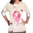 thumbnail image 4 of Scrub Tops for Women, V-Neck Short Sleeve Work Shirt, Pink Ribbon Print Breast Cancer Awareness, Soft Stretch Fabric with Pocket, 4 of 6
