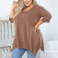 thumbnail image 5 of Fartey Plus Size Women Tunic Tops Slim Fit 3/4 Sleeve Shirts Soft Casual Summer Solid Color Crewneck Tshirts Loose Flowy Side Split Hem Blouses Brown XL, 5 of 8