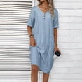 thumbnail image 5 of Summer Dress Women's Dress Lightweight V Neck Beach Dress Half Sleeve Midi Dress Loose Knee Length Buttons Dress With Pockets Dresses for Summer Casual Summer Clothes for Women Summer Midi Dresses, 5 of 5
