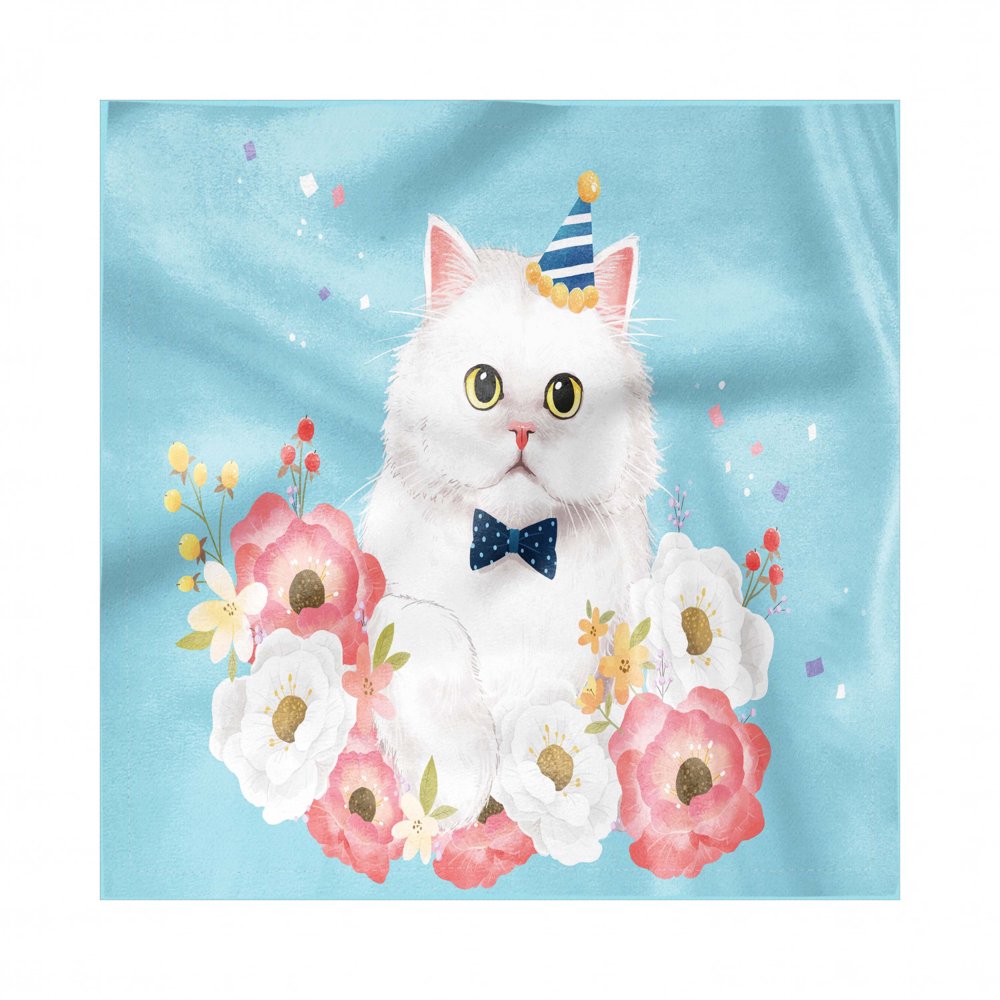 Cat Napkins Set of 4, Graphical Watercolor Style Fluffy Kitten with