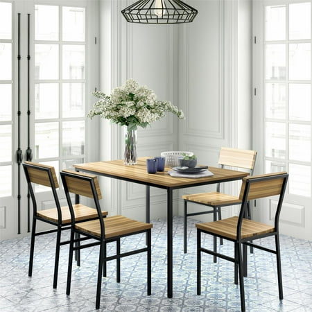 Natural Metal - Novogratz Linden 5-Piece Wood and Metal Dining Set, Natural, Gray