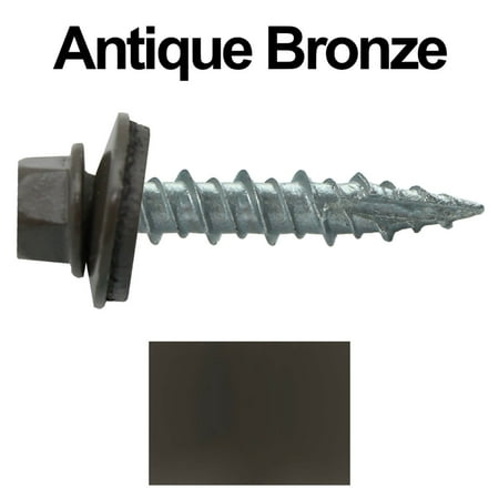 

Metal ROOFING SCREWS: (1000) 10 x 1 Antique Bronze Hex Head Sheet Metal Roof Screw. Self starting metal to wood siding screws. EPDM washer. Colored head