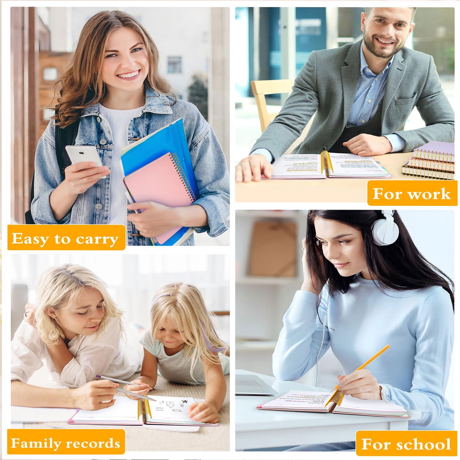 3 Ring Binder 1 inch + 5 Subject Notebook College Ruled 400 Pages, 5 Color Pocket Dividers, Letter Size, Office Combo,Pink
