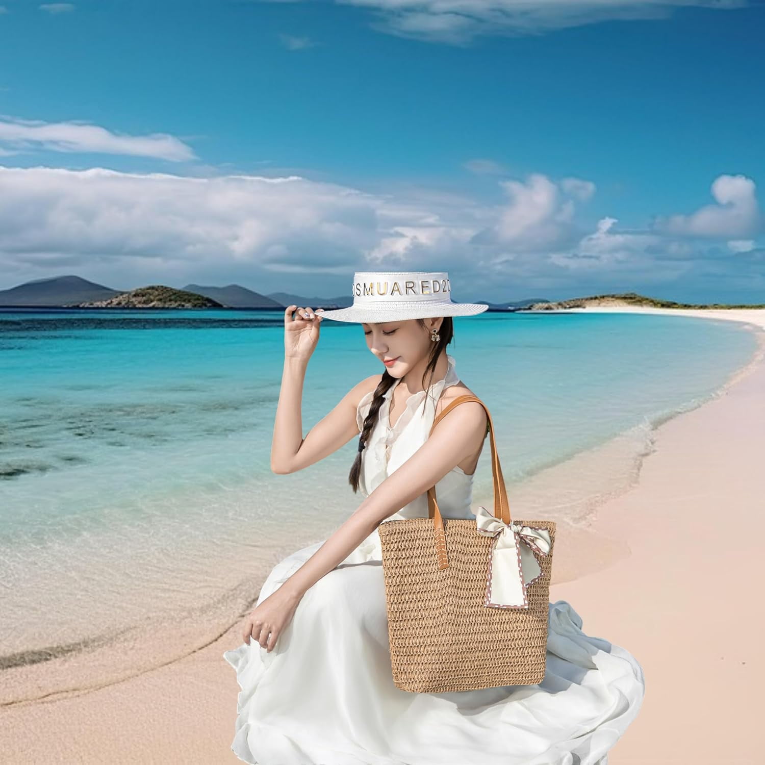 Large Straw Beach Bag: Women's Handwoven Tote with Zipper Pocket - 2025 Lightweight Summer Purse for Travel & Work