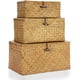 thumbnail image 1 of Juego de 3 cestas de almacenamiento de mimbre con tapa, grandes contenedores de almacenamiento de algas marinas naturales tejidos a mano, cajas organizadoras rectangulares para el hogar para, 1 of 8