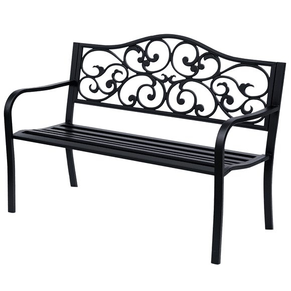 Outsunny 50" Outdoor Metal Garden Bench with Vintage Floral Pattern, Black