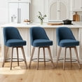 thumbnail image 2 of WOOW DEPOT 26" Swivel Bar Stools Large Seat Set of 1, Upholstered Linen Fabric w/ Mid-Back Wood Legs, Modern Armless Island Counter Barstools Kitchen Pub Chair, Blue, 2 of 12