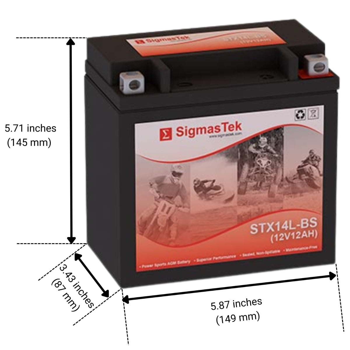Harley-Davidson 1200CC Sportster XL XLH 2004-2017 Battery by SigmasTek 12V 12AH 200CCA