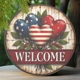 thumbnail image 6 of Patriotic Heart-Shaped Welcome Round Metal Sign, 8 x 8 Inch Hanging Door Decor with Flag and Rustic Wood Look, Outdoor Wall Art for Holiday Party Decoration, 6 of 6