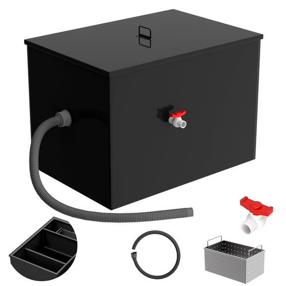 50 lb Wastewater Grease Interceptor, Heavy-Duty Steel, Rust-Resistant, Grease Catcher, Kitchen Waste Water Separator, for Restaurant, Plant, Home