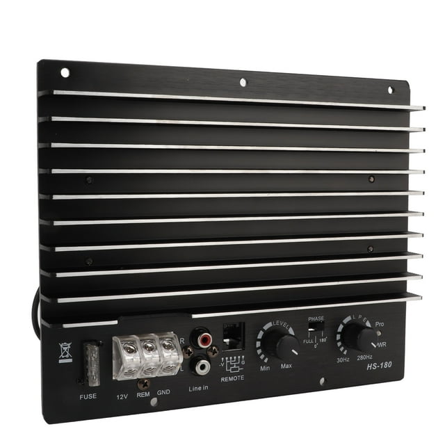Amplificador de potencia de subwoofer para automóvil, amplificador de automóvil negro de 12 V, amplificador de audio para automóvil, diseño elevado