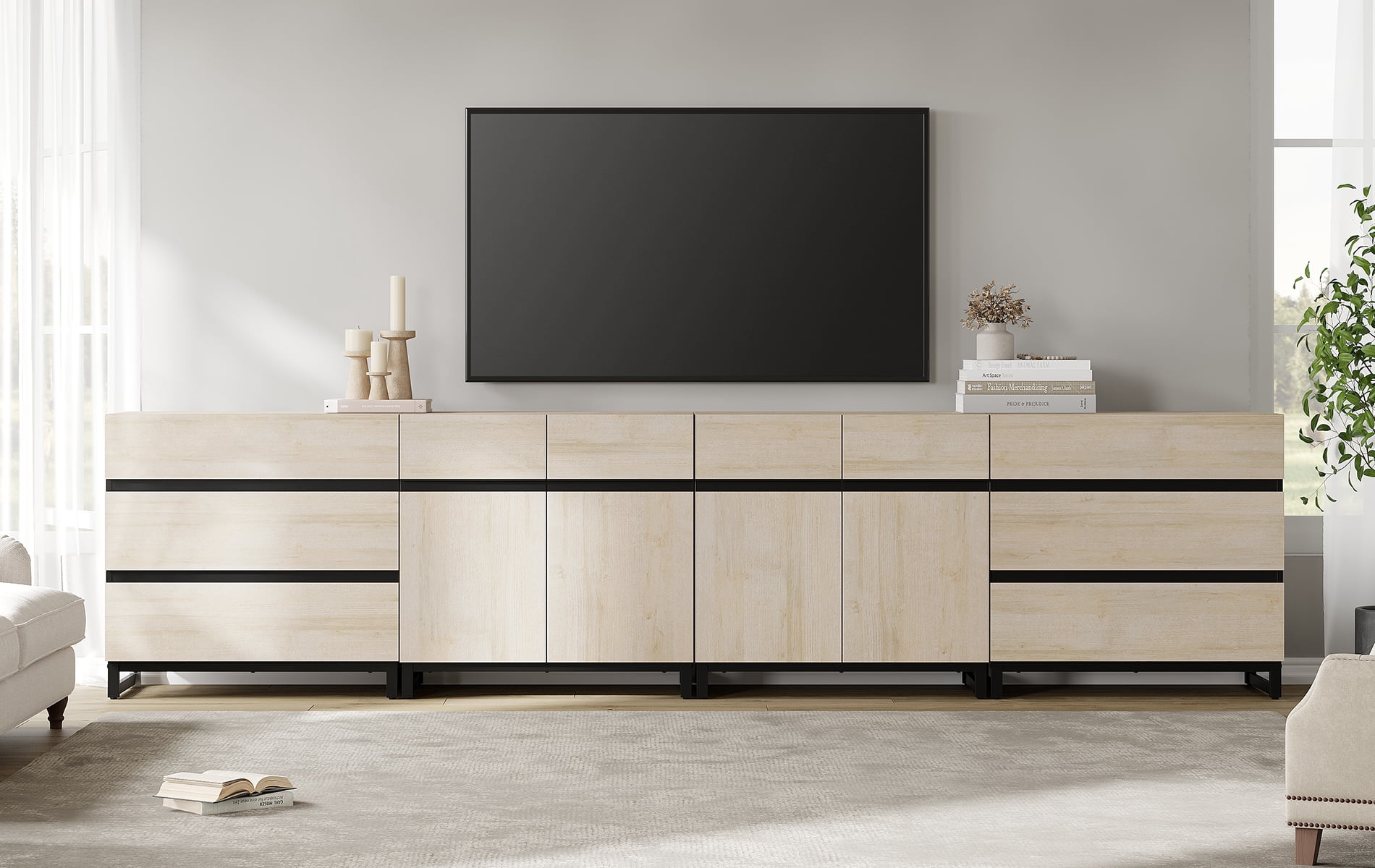 Modern TV Stand For Tvs Up To 120 Inches, 4-In-1 Entertainment Console With 6 Drawers And Adjustable Shelves, Media Cabinet For Living Room Or Bedroom,Beige