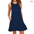 thumbnail image 1 of Vestido Mujer Correa Sin Mangas Vestido Cuello Redondo Color Sólido Bolsillo Ropa, Azul Marino, 5XL Eigraketly AP002063-40, 1 of 5