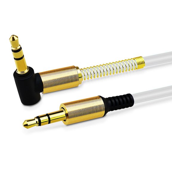 JacobsParts 3.5mm AUX Cable Car Stereo Audio Auxiliary Headphone Jack Cord Right Angle Male to Male, 3ft (White)