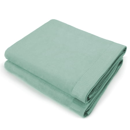 Kaufman - 2 Pack 30"x60" Solid Color Velour Beach Towel, Bath Towel. 100% Cotton (Seafoam)