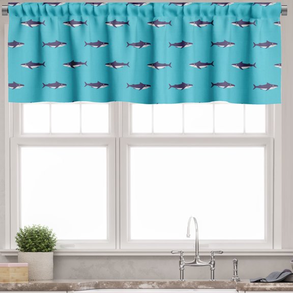 Ambesonne Nautical Valance Pack of 2, Smiling Sharks Pattern, 54"X18", Sky Blue Quartz