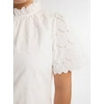 thumbnail image 4 of Free Assembly Women’s and Women's Plus Ruffle Neck Cotton Eyelet Mini Dress with Short Sleeves, Sizes XS-4X, 4 of 5
