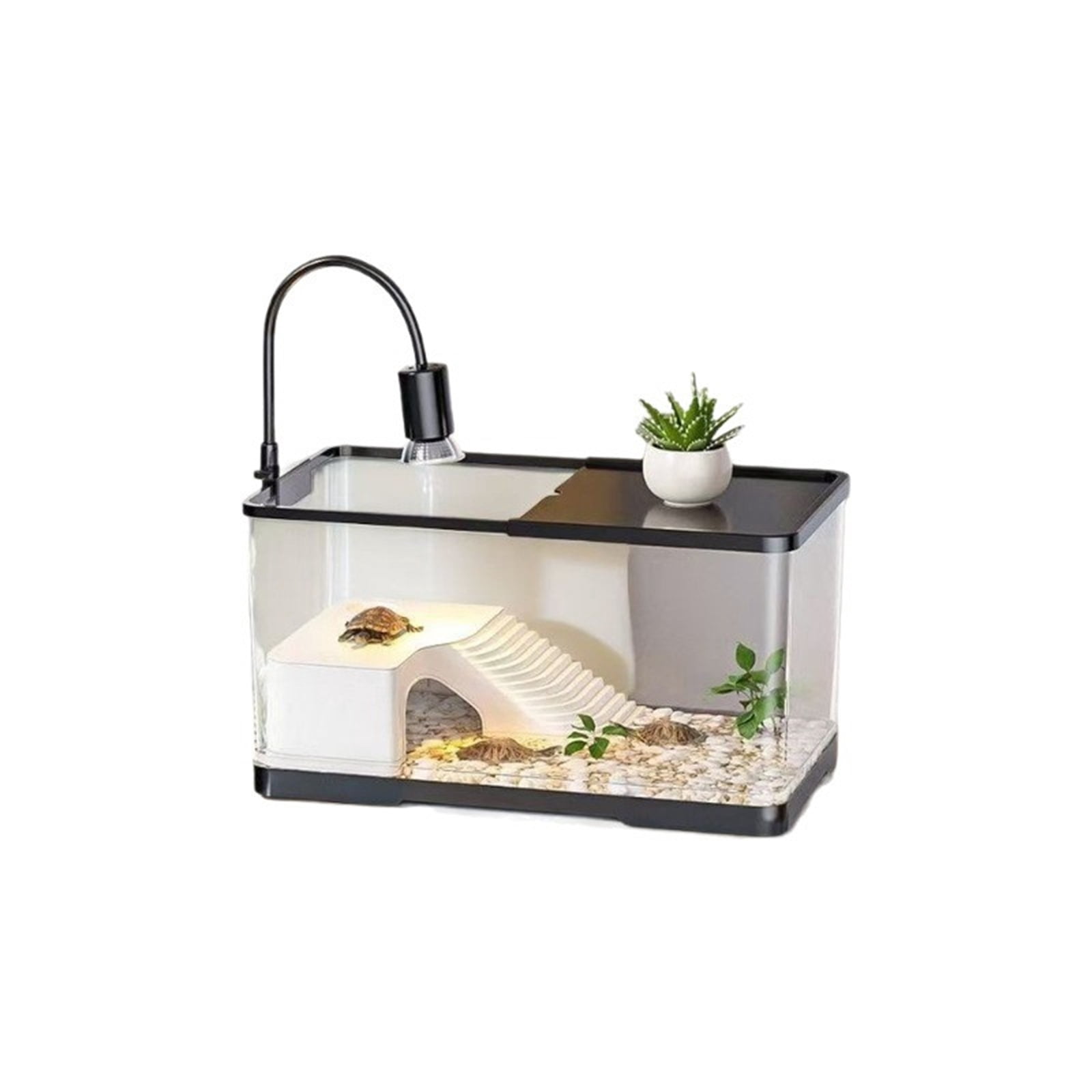 Fmxomd Turtle Tank, Turtle Aquarium with Basking Platform and Bottom Drainage, for Turtles, Crayfish, Crabs, Amphibians, Reptiles