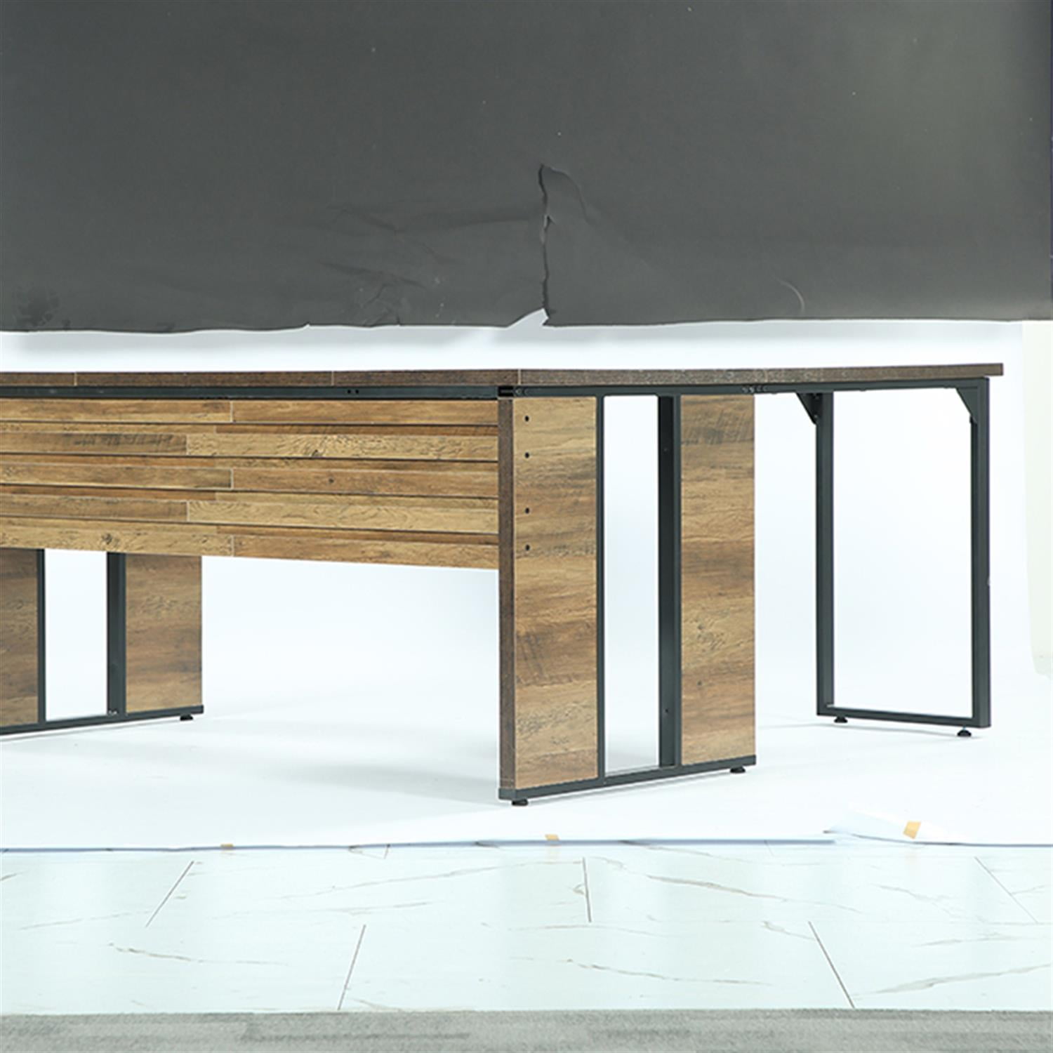 Demi Bonn L-Shaped Executive Desk, 63" Corner Table Computer Desk Workstations for Home Living Room, Office, Brown