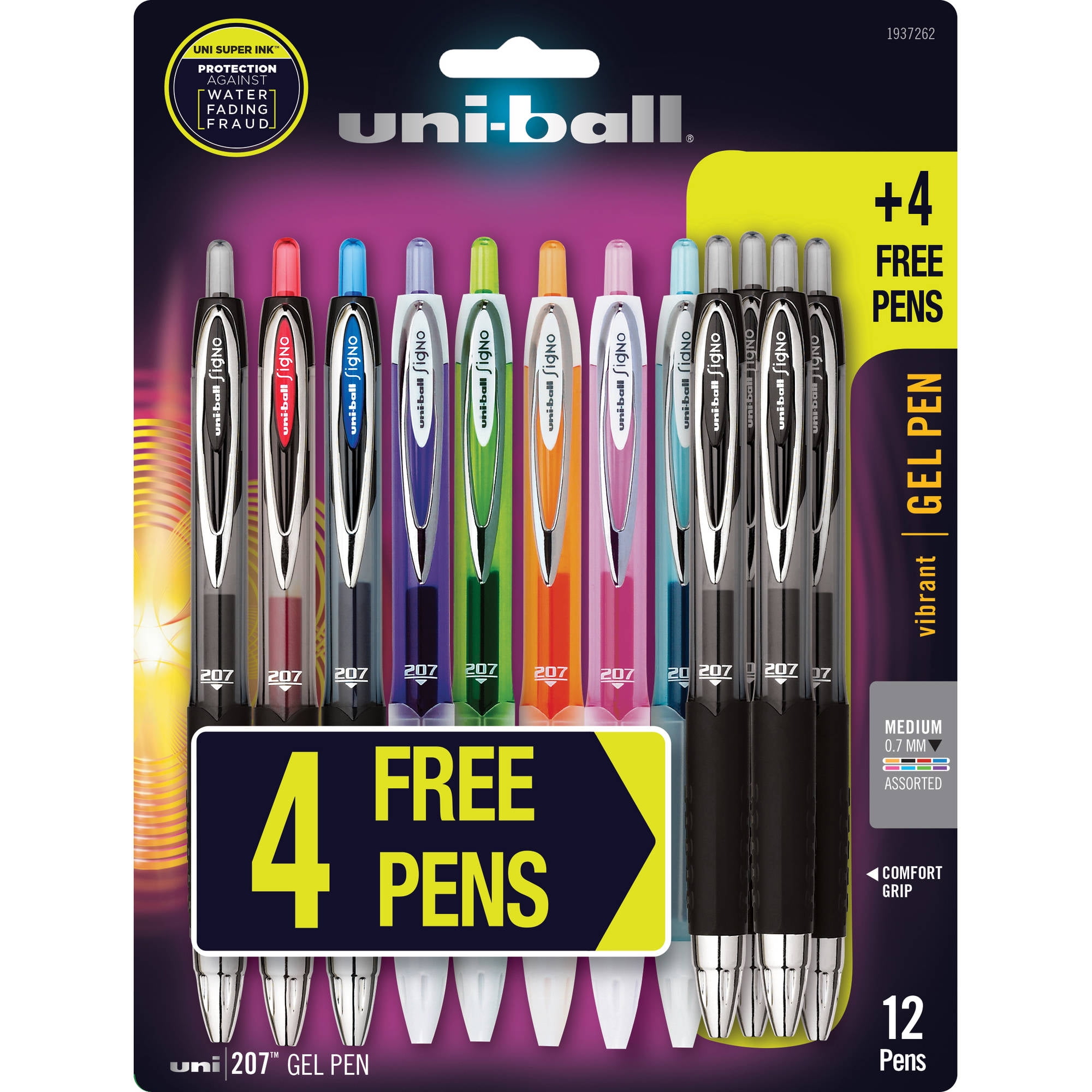 uni-ball 207 Gel Pens Retractable 0.7 mm Medium Point Black 4 Uniball 4 Count 