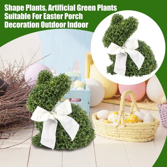 1 Pc Artificial Bunny Shaped Topiary Trees, Artificial Green Boxwood Bunny Decorations with White Bow, Perfect for Indoor & Outdoor Front Porch, Easter& Garden Decor