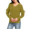 thumbnail image 2 of YueHuiYing Womens Sweaters Casual V Neck Long Sleeve Pullover Sweaters Twsit Knot Knit Cropped Jumper Tops, 2 of 7