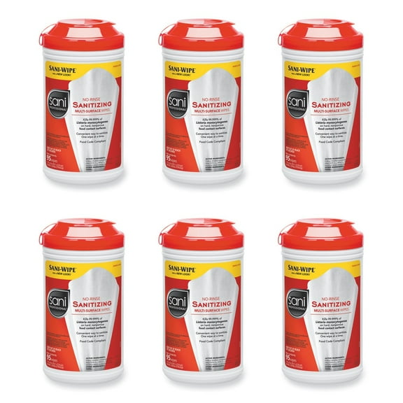 Sani Professional P56784 95 Wipes Unscented No-Rinse Sanitizing Multi-Surface Wipes - White (6/Carton)