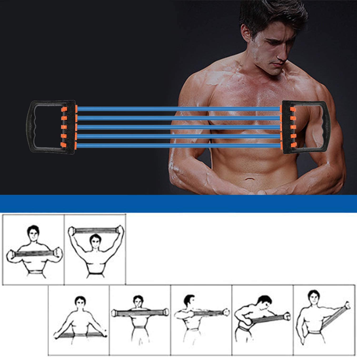 Chest Expander 5 Tubes Are Detachable Natural Latex Double Tube Design Pull Rope Suitable For Home Office Pectoral Muscle Training Exercise Pectoral Muscle Trainer