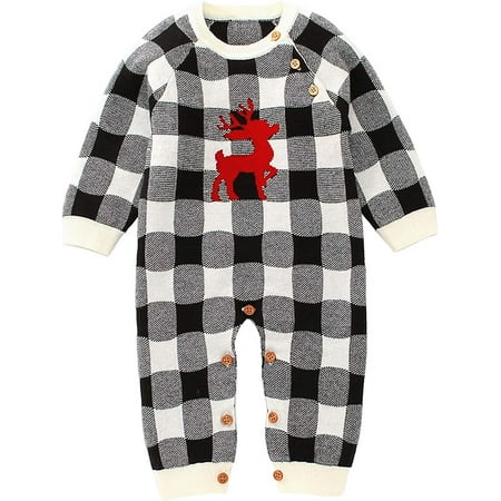 

YOUI-GIFTS Unisex Baby Xmas Long Plaid Romper Jumpsuit Christmas Elk Bodysuit for Infant
