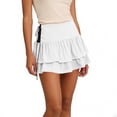 thumbnail image 3 of YUGYXL Women's Y2k Mini Ruffle Skirts with Shorts Tiered Layers Cute Elastic Waist Coquette Skort Drawstring Side Bow Tie White L, 3 of 5