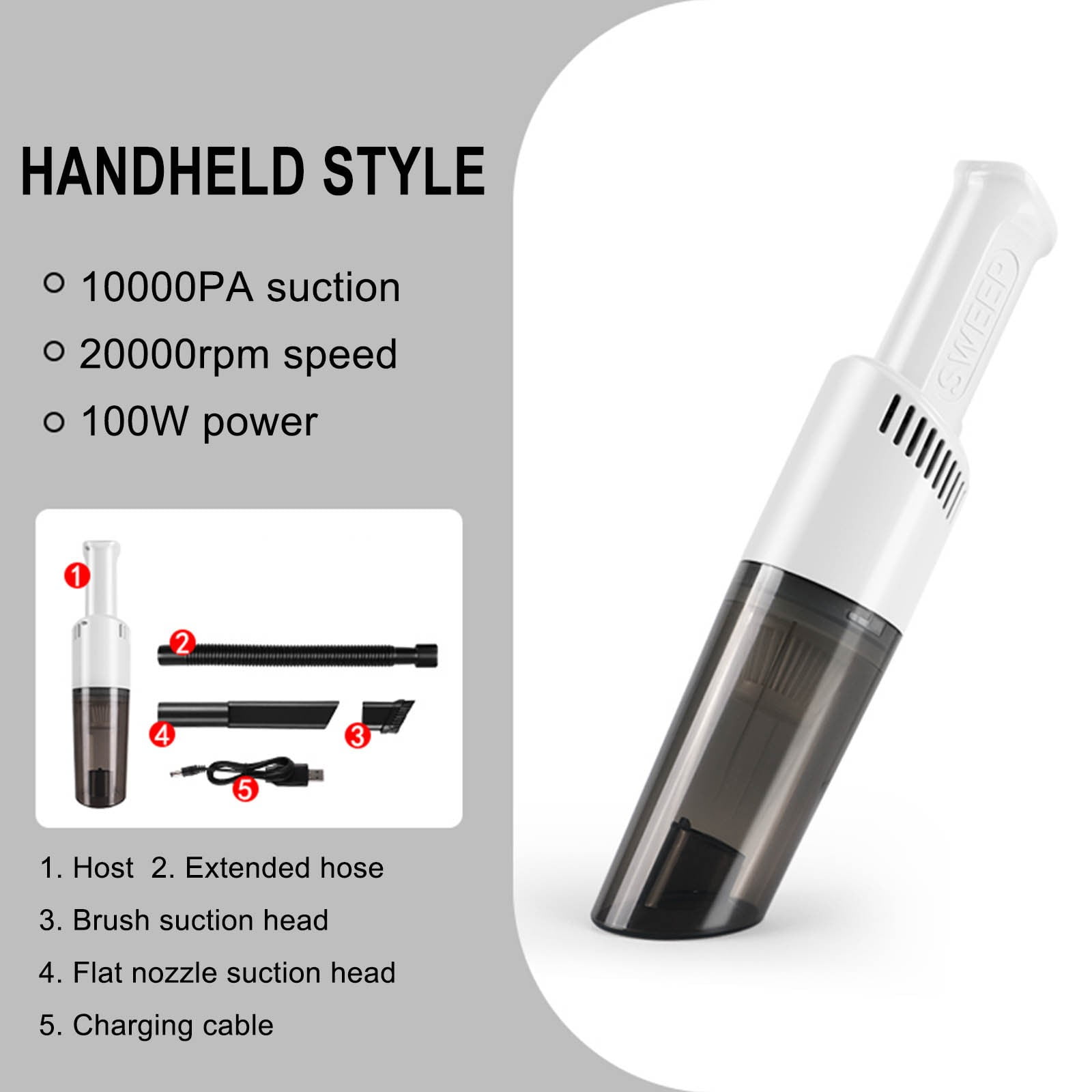 QTOCIO Cleaning Tools, 6000pa Car Vacuum Cleaner Car Portable Portable Portable Household Small Vacuum Cleaner High Power